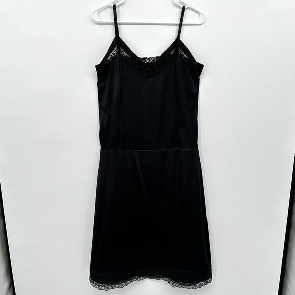 Slip Dress Other - Vintage‎ Black Midi Slip Dress 39" Bust L XL Silky Stretch Adjustable Whimsigoth